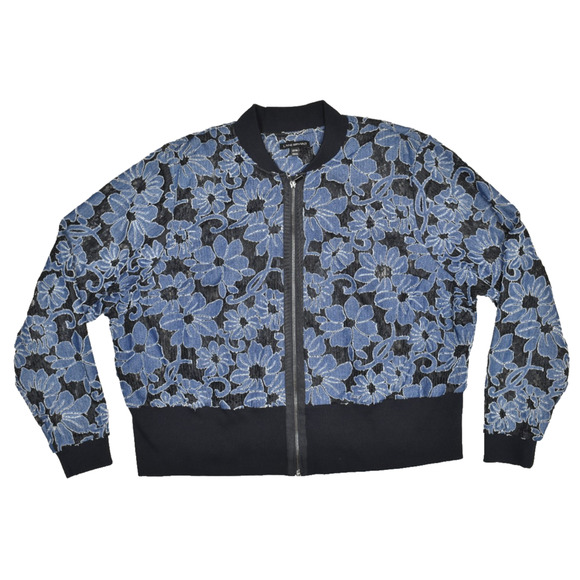 Lane Bryant Plus Size 22/24 Blue Floral Lace Bomber Jacket Full Zip - Picture 1 of 8